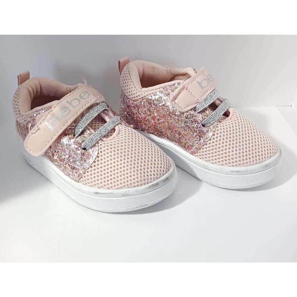 Bebe Toddler Girls Glitter Pink Silver Size 4 Sneakers Shoes